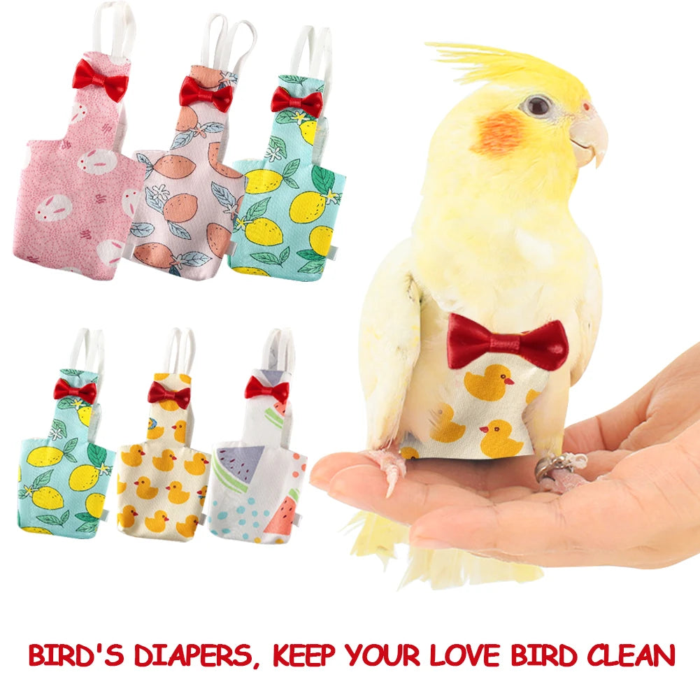 Pañal de loro con pajarita, traje de vuelo lavable, lindo, colorido, fruta Floral, palomas, pequeñas, medianas, grandes, mascotas, pájaros