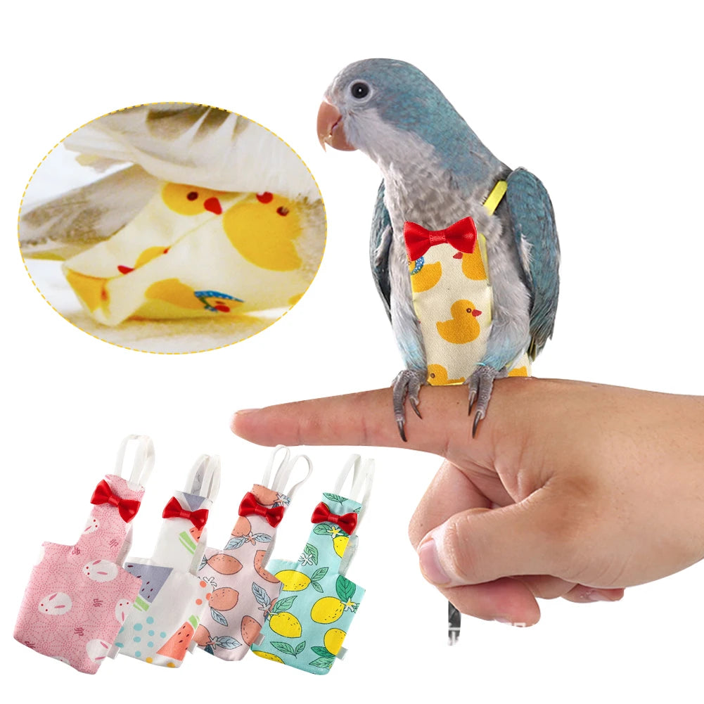 Pañal de loro con pajarita, traje de vuelo lavable, lindo, colorido, fruta Floral, palomas, pequeñas, medianas, grandes, mascotas, pájaros