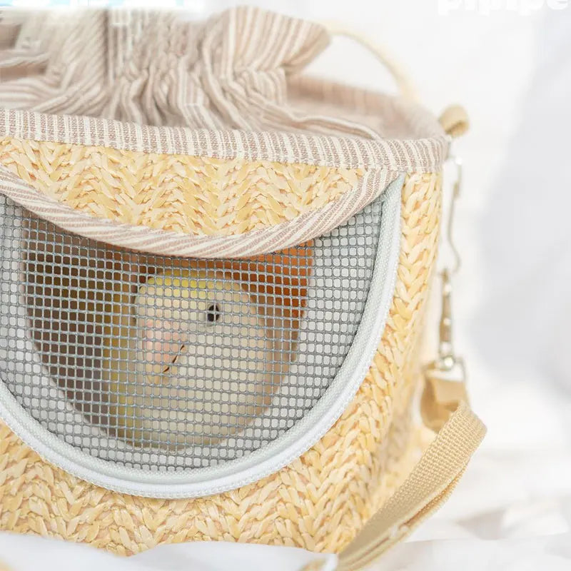 Jaula para loros con pajita tejida, mochila para mascotas pequeñas, portátil, transpirable, exterior, suministros para pájaros