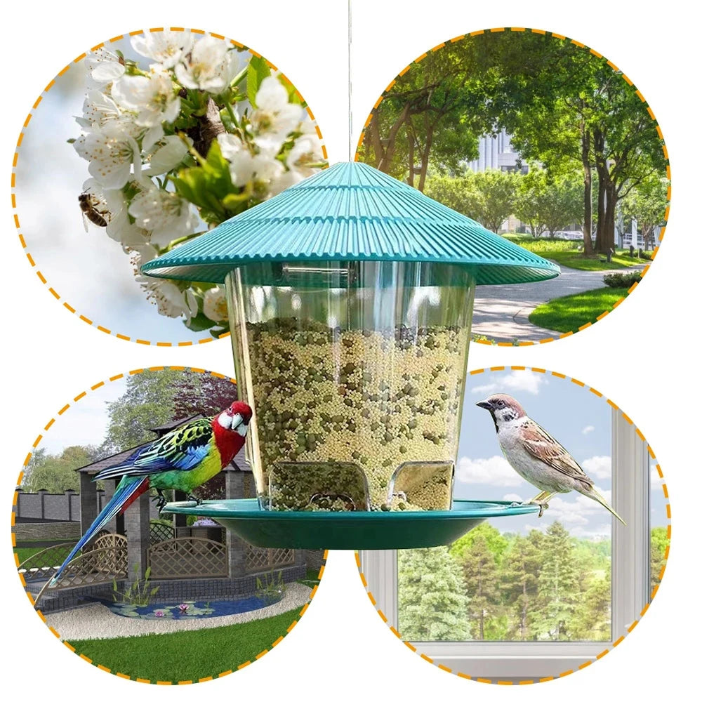 Alimentador automático de pájaros, herramienta de alimentación de pie, alimentador de pájaros al aire libre, tuerca colgante, dispensador de múltiples agujeros, soporte, contenedor de alimentos