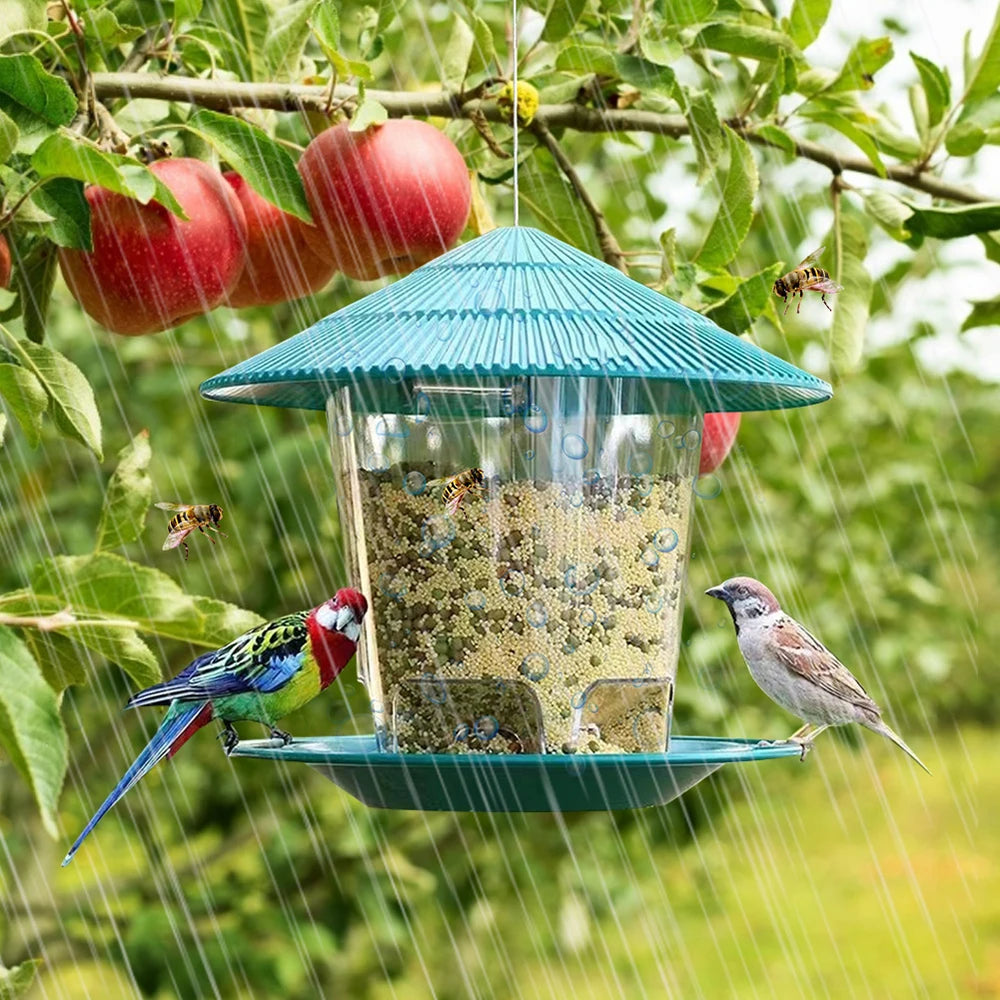Alimentador automático de pájaros, herramienta de alimentación de pie, alimentador de pájaros al aire libre, tuerca colgante, dispensador de múltiples agujeros, soporte, contenedor de alimentos