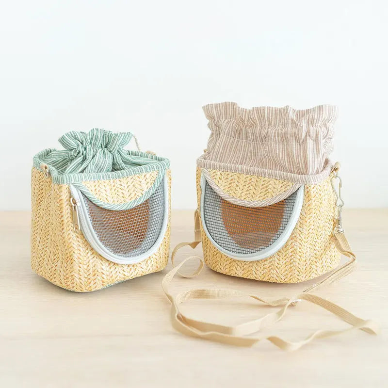 Jaula para loros con pajita tejida, mochila para mascotas pequeñas, portátil, transpirable, exterior, suministros para pájaros