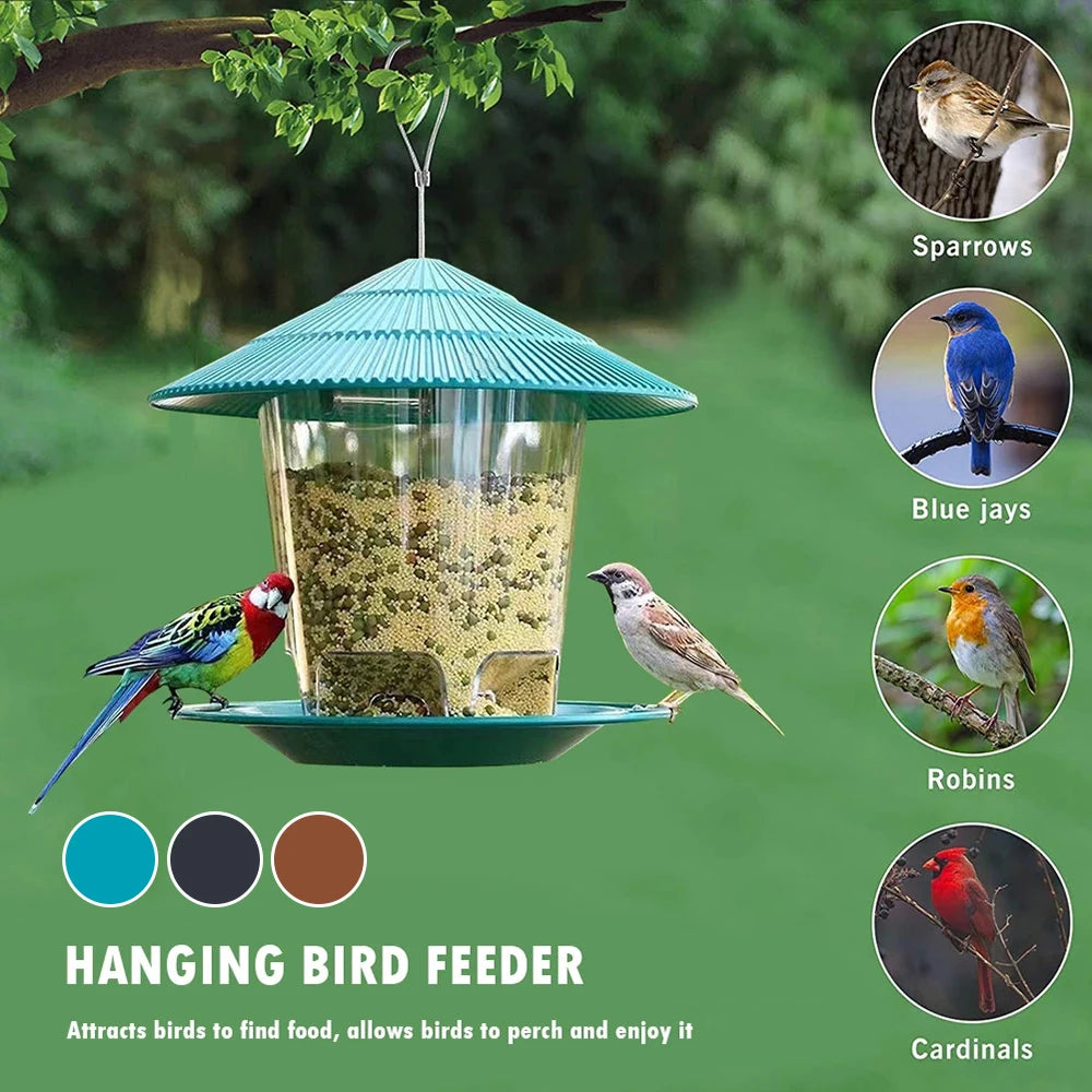 Alimentador automático de pájaros, herramienta de alimentación de pie, alimentador de pájaros al aire libre, tuerca colgante, dispensador de múltiples agujeros, soporte, contenedor de alimentos