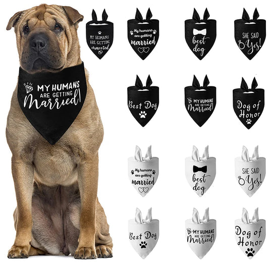 Pañuelo triangular para perros medianos y grandes, bufanda con patrón de letras, babero suave ajustable, accesorios para mascotas, moda de boda